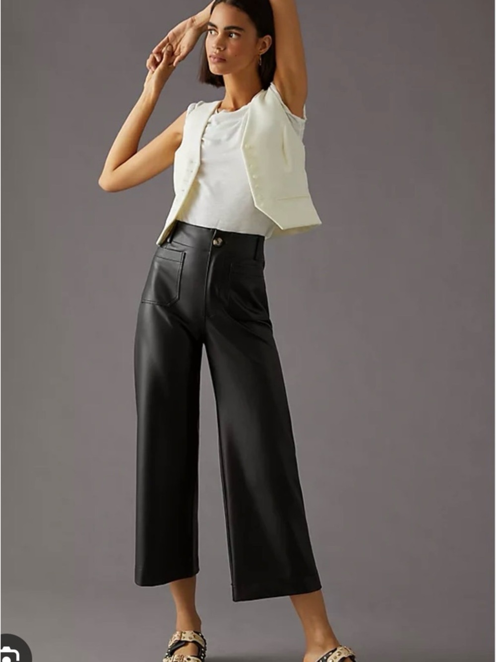 Anthropologie Maeve Colette Black Faux-Leather Cropped Pants, 28P (Petite)